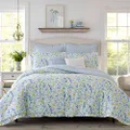 Laura Ashley Home Comforter Set Reversible Cotton Bedding, Includes Matching Shams with Bonus Euro Shams & Throw Pillows, King, Nora Blue/Yellow/White