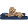 FurHaven Pet Dog Bed | Deluxe Orthopedic Plush & Velvet L-Shaped Chaise Lounge Pet Bed for Dogs & Cats, Deep Sapphire, Large