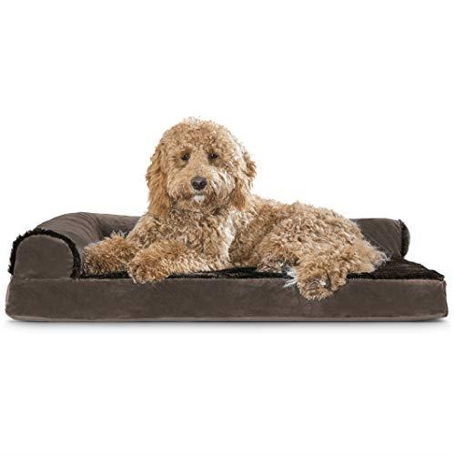 FurHaven Pet Dog Bed | Deluxe Orthopedic Plush & Velvet L-Shaped Chaise Lounge Pet Bed for Dogs & Cats, Sable Brown, Large