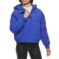 Levi's Women's Cinch Waist Puffer Jacket, Blue With Hood, Medium