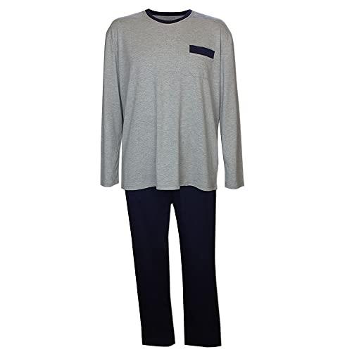 Contare Country Men's Bamboo Cotton Jersey Knit Long Sleeve Pajama Set, Navy/Grey, XX-Large