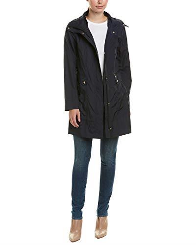 Cole Haan Women's Packable Hooded Rain Jacket with Bow, Indigo, Medium