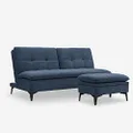 HEQS Susan Sofa Bed with Pedal - Set of Blue Fabric Sofa Bed and Ottoman Made from High Density Foam and Metal Legs, 98H x 195W x 108D cm