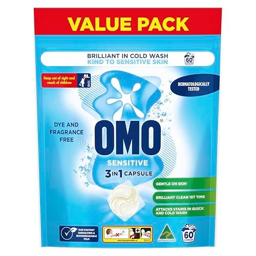 OMO Laundry Capsules 3 in 1 Sensitive, 60 Pack