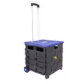 dbest products Quik Cart Pro Wheeled Rolling Crate Teacher Utility with seat Heavy Duty Collapsible Basket with Handle, Blue