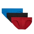 2(X)IST Men's Cotton Stretch No Show Brief 3-Pack, Sliq Scotts Red/Skydiver Blue/Black, X-Large