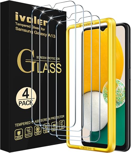 ivoler 4 Pack Screen Protector Tempered Glass for Samsung Galaxy A13 5G / 4G / A04S with [Easy Installation Frame] 9H Hardness Anti Scratch, Bubble Free, 6.5 inch