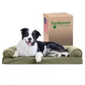 Furhaven Pet Dog Bed | Cooling Gel Memory Foam Orthopedic Faux Fur & Velvet Sofa-Style Couch Pet Bed for Dogs & Cats, Dark Sage, Large
