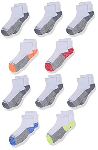 Fruit of the Loom Boys' Durable Cushion Ankles Socks (10 Pack), White Assort, 3-9