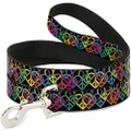 Dog Leash Peace Hearts Stacked Black Neon 6 Feet Long 0.5 Inch Wide