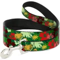 Dog Leash Tropical Flora Greens Reds Gold 4 Feet Long 0.5 Inch Wide