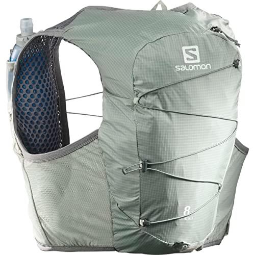 Salomon Active Skin 8 Set Unisex Hydration Vest with 2 Soft Flasks (500ml), Trail Running and Hiking, Wrought Iron, Large
