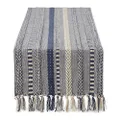 DII Farmhouse Braided Stripe Table Runner Collection, 15x108 (15x113, Fringe Included), French Blue