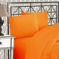 Elegant Comfort Luxurious 1500 Premium Hotel Quality Microfiber Three Line Embroidered Softest 4-Piece Bed Sheet Set, Wrinkle and Fade Resistant, Twin/Twin XL, Orange
