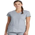Dickies Women's EDS Signature V-Neck Top with Multiple Patch Pockets, Grey, XX-Small