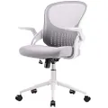SMUG Office Computer Gaming Desk Chair, Ergonomic Mid-Back Mesh Rolling Work Swivel Chairs with Flip-up Arms, Comfortable Lumbar Support, Comfy Arms for Home, Bedroom, Study, Student, Adults, Grey