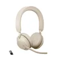 Jabra Evolve2 65 Wireless Headset - Noise Cancelling UC Certified Stereo Headphones with Long-Lasting Battery - USB-A Bluetooth Adapter - Beige