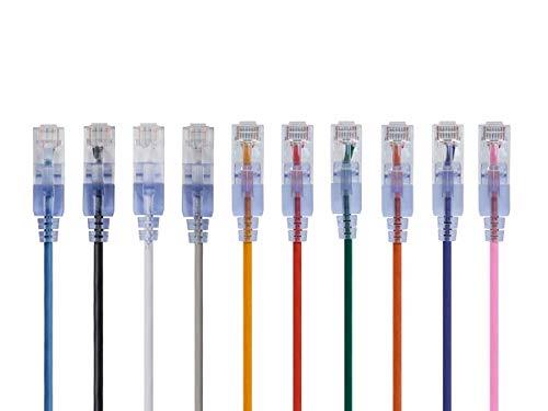 Monoprice SlimRun Cat6A Ethernet Patch Cable - Network Internet Cord - RJ45, Stranded, UTP, Pure Bare Copper Wire, 30AWG, 2 Feet, 10-Color, 10-Pack