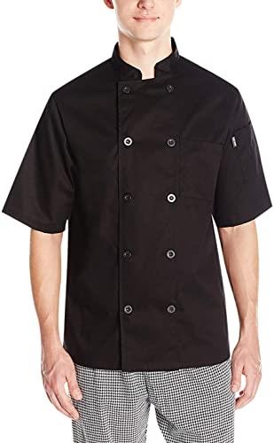 Chef Code Men's Short Sleeve Unisex Classic Chef Coat, Black, Small
