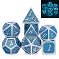 Glowing DND Metal Dice Set,Luminous Blue Metal Dice for Role Playing Game Dungeons and Dragons RPGs and Other Table Games