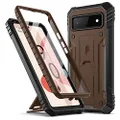 Poetic Revolution Case for Google Pixel 6 5G, Built-in Screen Protector Work with Fingerprint ID, Full Body Rugged Shockproof Protective Cover Case with Kickstand, Brown