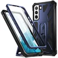 Poetic Spartan Case for Samsung Galaxy S22 5G 6.1 inch, Built-in Screen Protector Work with Fingerprint ID, Full Body Rugged Shockproof Protective Cover Case with Kickstand, Midnight Blue