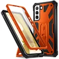 Poetic Spartan Case for Samsung Galaxy S22 5G 6.1 inch, Built-in Screen Protector Work with Fingerprint ID, Full Body Rugged Shockproof Protective Cover Case with Kickstand, Metallic Orange