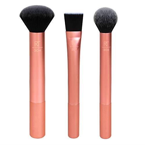 Real Techniques Flawless Base Makeup Brush Kit 2.0, Face Brush Set for Liquid, Cream, & Powder Products, Bronzer & Foundation, Streak Free Makeup Application, Soft Synthetic Brushes, 3 Piece Set