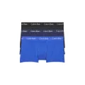Calvin Klein Men's Cotton Stretch 3-Pack Low Rise Trunk, Black, Blue Shadow, Cobalt Water, Large