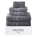 Nautica - 6 Piece Bath Towels, Absorbent & Fade Resistant Cotton Towel Set, Fashionable Bathroom Decor (Oceane Grey, 6 Piece)