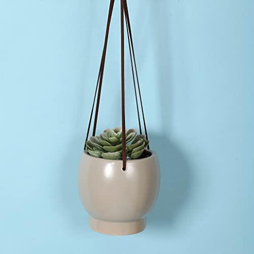 Sill and Sage Ceramic Hanging Pot, Stone, Small