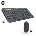 Logitech M350 Pebble Wireless Mouse Graphite & 920-007596 Multi-Device Bluetooth Keyboard K380, Dark Grey