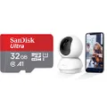 SanDisk 32GB Ultra microSDHC UHS-I Memory Card with Adapter & TP-Link Tapo Pan/Tilt Wi-Fi Camera, 1080P, Motion Detection, Night Vision, SD Card Slot, Voice Control, No hub Required (Tapo C200)