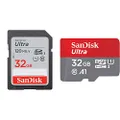 Sandisk Ultra SDHC Class 10 Memory Card, 32GB & 32GB Ultra microSDHC UHS-I Memory Card with Adapter - 120MB/s, C10, U1, Full HD, A1, Micro SD Card - SDSQUA4-032G-GN6MA