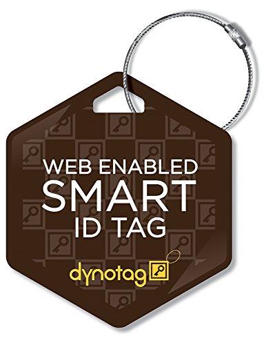 Dynotag Web/GPS Enabled QR Smart Deluxe Steel Luggage Tag & Braided Steel Loop - Hexagon (Brown)