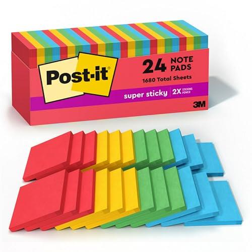 Post-it Super Sticky Notes, 3 in x 3 in, Marrakesh Collection, 24 Pads/Pack, 70 Sheets/Pad, Cabinet Pack (654-24SSAN-CP)