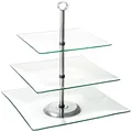 Chef Buddy Home Dess Three Tier Square Glass Buffet and Dessert Stand, 1 Pack, Clear