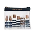 MIAMICA TSA Compliant Travel Bottles and Travel Toiletry Bag – Includes 12 Pieces – 7.55" L x 7.4" W x 1.8" D, Clear – Cute Travel Gifts, Navy & Gold, 12-Piece, Toiletry Kit