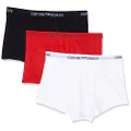 Emporio Armani Bodywear MEN'S KNIT 3PACK TRUNKS, White/Red/Black, Medium