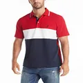 NAUTICA Men's Short Sleeve 100% Cotton Pique Color Block Polo Shirt, Nautica Red, XX-Large US