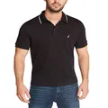 Nautica Men's Classic Fit Short Sleeve Dual Tipped Collar Polo Shirt, True Black, X-Large