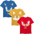 SEGA Hedgehog Boys 3-Pack T-Shirt Bundle, Sonic, Tails, Knuckles, Gold/Red/Royal Blue, 4-5