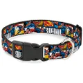 Buckle-Down Plastic Clip Dog Collar, Superman Action Blocks White/Multicolour, 9 to 15 Neck Size x 0.5 Inch Width