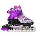 VEERA 733 Adjustable Inline Skates, | Roller Skates for Kids with All Wheel Light Up,Indoor/Outdoor Lace-Up Fun Illuminating Roller Skate for Kid/Children's Inline Skates 70mm Wheels Purple