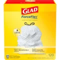 Glad ForceFlex Tall Kitchen Drawstring 13 Gallon White Trash Bag, Unscented 120 Count (Package May Vary)