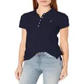 Nautica Women's 5-Button Short Sleeve Cotton Polo Shirt, Navy, Large