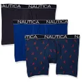 NAUTICA Men's 3-pack Classic Underwear Cotton Stretch Boxer Briefs, Sea Cobalt/Peacoat/Lobster Print Blue, Large UK