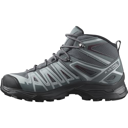 Salomon Women's X Ultra Pioneer Mid GTX Hiking Shoe, Ebony/Stormy Weather/Wine Tasting, 7 US
