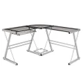 WE Furniture Home Office L Shaped Corner Computer Desk with CPU Stand - Silver