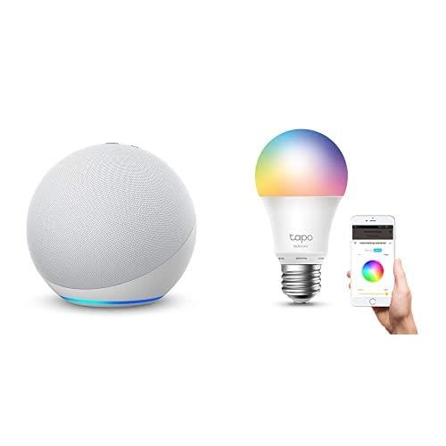 Echo (4th Gen) | Glacier White + TP-Link Tapo L530E Multicolor 806 lumens E27 Smart Bulb
